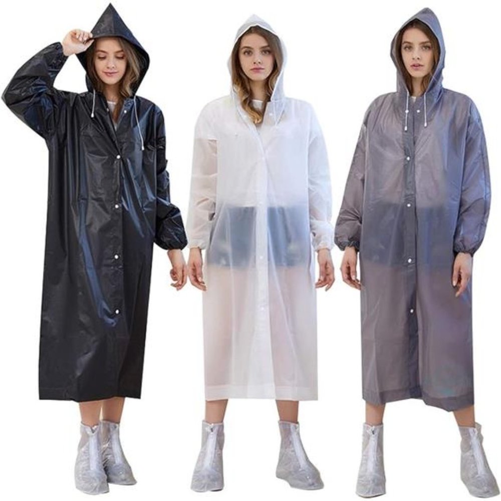 EVA Rain Ponchos  Reusable, Elastic Cuff Rain Coat with Hood for Women & Men